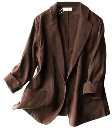 Kinghua Damen Casual One Button Leinen Blazer Jacken Revers 3/4 Ärmel Anzug Blazer, Kaffee, L