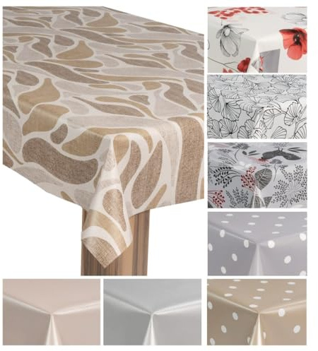 laro Wachstuch-Tischdecke Wachstischdecke Gartentischdecke, Muster:Sanfte Wellen Beige Naturdesign, Größe:100x140