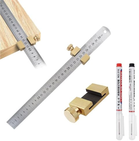 Ceeyoll Streichmaß Metall,30cm AnreißLineal Edelstahl FüR Holzarbeiter Mit Verstellbar Positionierblock,Bringen Sie Zwei Marker Mit,Streichmaß Anschlaglineal,für Holzbearbeitung, Heimwerken, Handwerk.