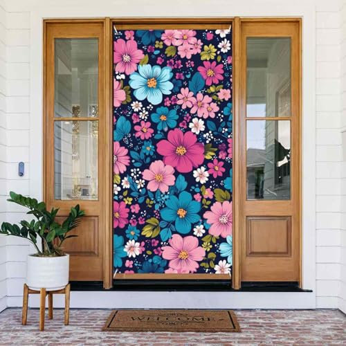 lohfxrgyjk Bunte Blumen Türabdeckung, Gänseblümchen-Türdekoration, dekoratives Banner, Innen- und Außendekoration, Partyzubehör, 90 x 185 cm
