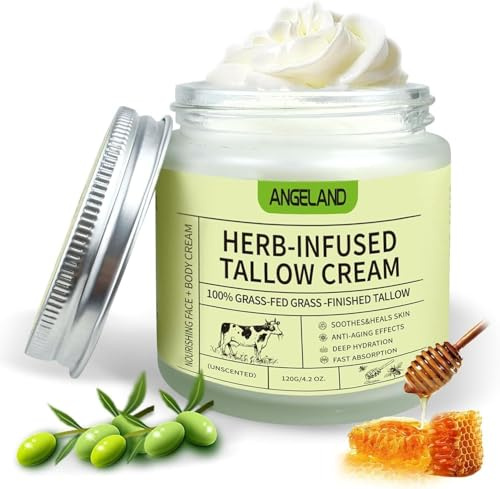 Beef Tallow for Skin 120 g, Suif de Bœuf pour les Soins de la Peau, 100% Naturel Biologique Baume au Suif et au Miel pour le Visage et le Corps, Beef Tallow Crème pour Tous Types de Peau