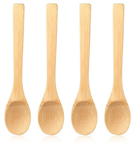4 Pcs Wooden Spoon Set 6.3 Inch Wooden Honey Spoon Bamboo Small Kitchen Teaspoons for Daily Use Home Kitchen Supplies