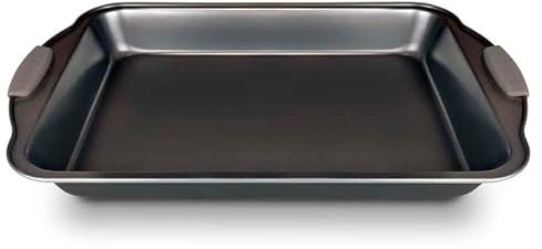 CASTEY - Fuente Antiadherente para Horno, Bandeja de Acero al Carbono, Modelo C-FH40, Libre de PFOA, Asas de Silicona, Agarre Seguro y Cómodo, Alta Calidad y Durabilidad, Medidas 25 x 40 x 5 cm