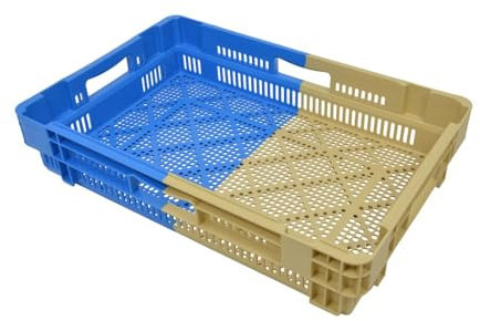 Bacs de rangement ajourés 22L & 34L - Plastique résistant - Gerbables & emboîtables - Bleu-beige - Format 60x40 cm -Stockage de fruits/légumes - caisse de stockage (600 x 400 x 127 mm)