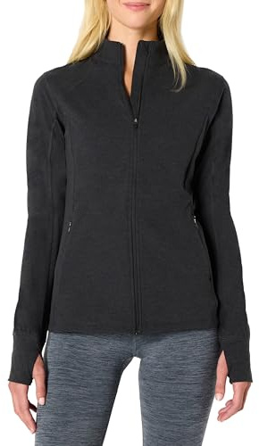 Amazon Essentials Women's Athletic Soft Performance Lightweight Zip Up Workout Running Jacket, Space Dye Black, Medium