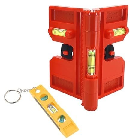 YFaith Pfostenwasserwaage, Magnetisch Winkelwasserwaage | Tragbar Magnet Wasserwaage, Verstellbarer Winkel, Rot, mit Mini-Wasserwaage, für den Einsatz im Hochbau, Zimmerei, Zaunbau