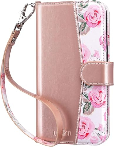 ULAK Étui Portefeuille Compatible avec iPhone 15, Or Rose | [Blocage RFID] Housse en Cuir Protection avec Porte Carte, Fonction Support, Coque pour Femme Fille 6.1 Pouces