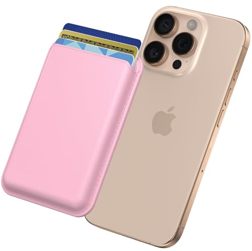 Mugust Magnetische Wallet Kompatibel mit MagSafe für iPhone 16/15/14/13/12 Serie, PU Telefon Kartenhalter, Magnetisches Wallet für iPhone (Rosa)