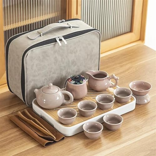 Juego De Té Para Adultos Bandeja Juego Té Kung Fu Cerámica Viaje Bolsa Almacenamiento Portátil Completa Taza Olla Juegos De Té Portátiles(F)