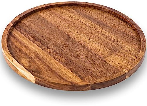 30cm Holztablett Rund Holz Tablett Deko, Rustikale Servierplatte | Groß, Couchtisch Kerzenteller, Für Getränke, Kaffee, Schlüsseln, Für Schmuck, Kosmetika