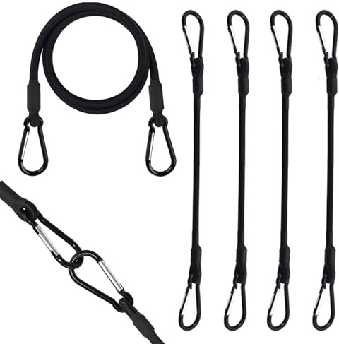 Confezione da 4 Corde Elastiche in Gomma con Moschettone Corde di Tensione da 60 cm con Moschettoni Corde di Tensione con Moschettone Resistente per Teloni da Campeggio Portabici Tenda Auto（Nero）