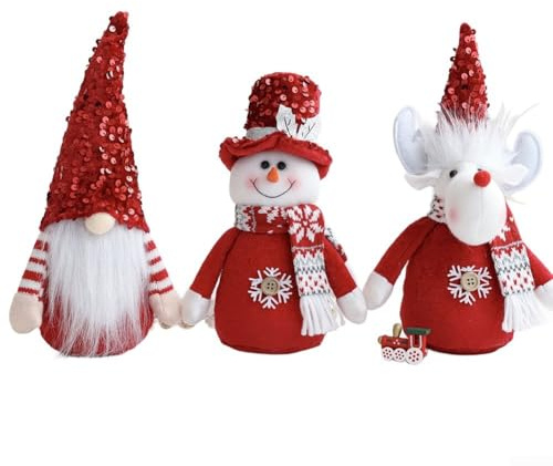 Set di 3 personaggi natalizi in peluche tra cui gnomo, pupazzo di neve e renna per aggiungere allegria festiva a casa o in ufficio