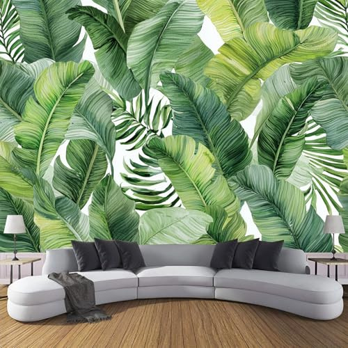 ZISTRCBAO Carta Da Parati Panoramica Foglia Di Banano Ad Acquerello, Pianta Tropicale Carta Da Parati in Seta per Camera Da Letto Soggiorno Camera Dei Bambini Decorazione Da Parete 150x105cm, Verde