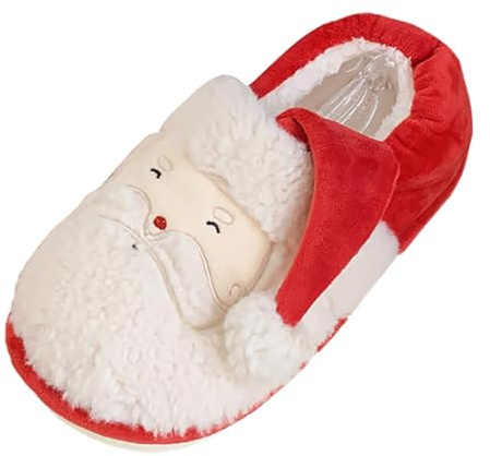 Generisch Parejas Invierno Santa Casa Bolsa Cálida Con Moda Señoras Chanclas 2025 Invierno Cálidas Mocasines Niñas Navidad Zapatillas de Piel de Cordero, rojo, 41 EU