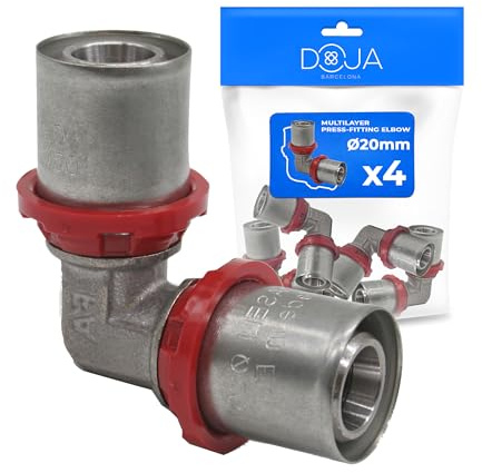 DOJA Barcelona Codo Multicapa Ø20-20mm - Pack 4 - Fácil Instalación - Codo Igual, Racor Tubo Piezas Multicapa, Enlace Estanco y Sólido, Cumple Normativa, para Agua Fría, Caliente y Calefacción