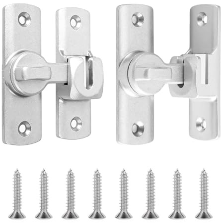 2 Pcs Silver Barn Door Latches,90/180 Degree Flip Gate Snap Heavy Duty Aluminum Alloy Right Angle Bedroom Door Lock Latch Hardware Suitable for Cabinets Barn Cabinets