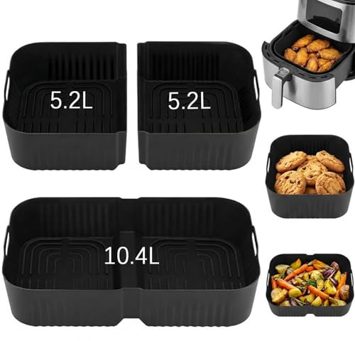 OFFASST 3 Piezas Moldes de Silicona para Air Fryer - Accesorios BPA-Free Compatibles con Modelos 10.4L (AF500EU) y Cosori 10L | Bandejas Rectangulares Reutilizables para Freidora de Aire