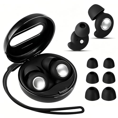 Ear Plugs for Sleep, 45dB Noise Cancelling Ear Plugs for Snoring | Reusable Silicone Earplugs for Side Sleepers, Snoring & Travel | Soft Hearing Protection | with 6 Tips (S/M/L) & Case(Black)