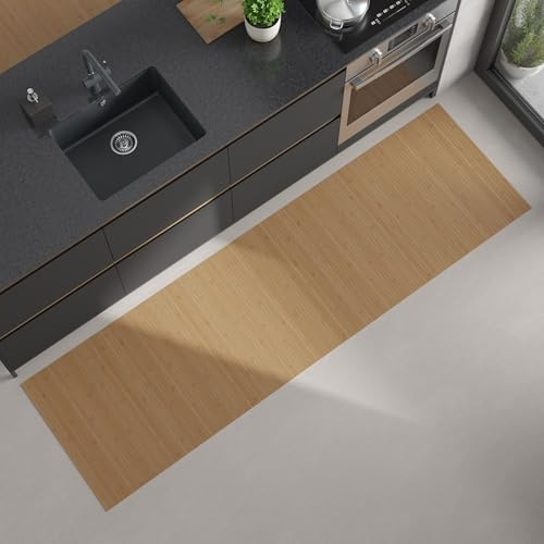 DE-COmmerce Bambus Küchenläufer Flow Gold Maß ca. 60 x 120 cm pflegeleicht Küchenteppich Bambusteppich Teppich ohne Bordüre rutschhemmend