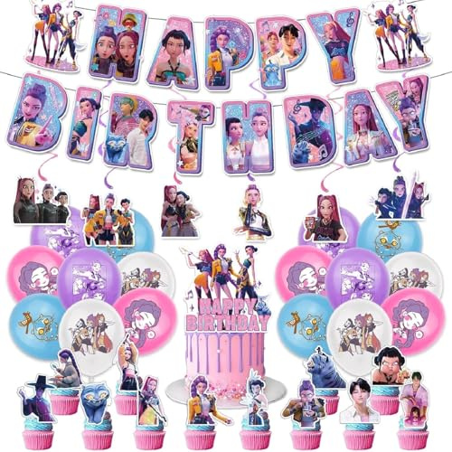 Birthday Decorations Set, 36PCS Birthday Party Decorations with Balloons Cake Toppers Banner Hanging Swirls Party Supplies for Boys Girls