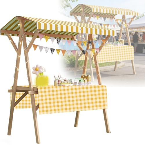 Chariot De Vente Mobile Pliable, Stand De Marché en Bois avec Auvent pour Marchés De Producteurs, Foires Artisanales, Vente De Rue, Magasins Éphémères(Yellow,59in/150cm)