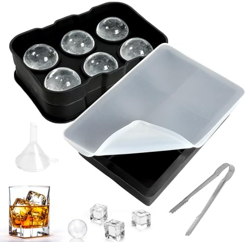TLDBATICE 2 stycken isbitsform i silikon med lock, isbitsbehållare med lock, isbitsform silikon med tratt och isbitstång, BPA-fri isbitsbricka, isbitsform för whisky, cocktails
