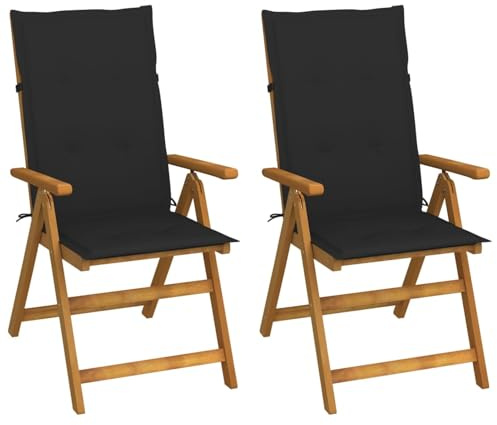Fecpoo Trädgårdsligstolar 2 stycken med dynor – 5-vägs justerbart ryggstöd, av massivt akaciaträ med oljefinish, svart, 57 x 69 x 11 cm – utomhusavkoppling