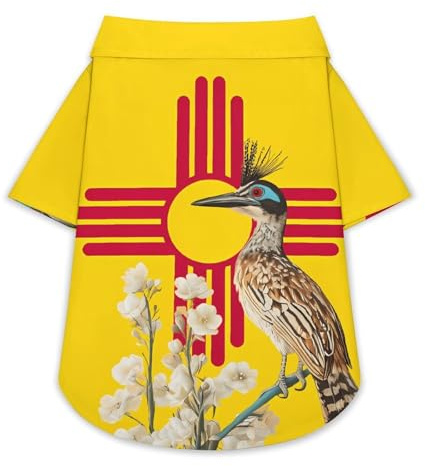 New Mexico Flag Roadrunner And Yucca Dog Hawaiian Shirt Stretch Collar Button Down Pet Clothes for Small Medium Puppy