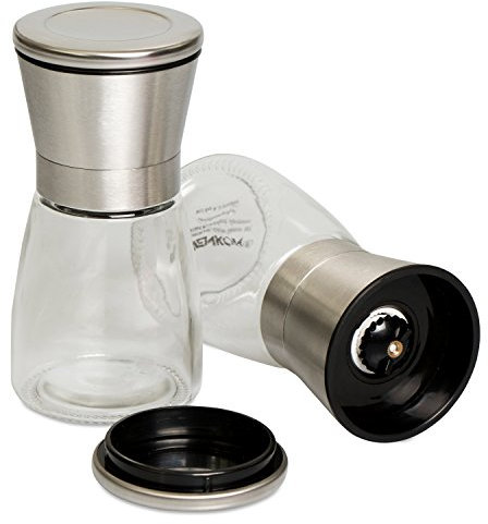 Grinscard Salzstreuer Pfefferstreuer mit Keramik Mahlwerk - Glas Edelstahl 14 x 7 x 7 cm - Streuerpärchen zum Würzen