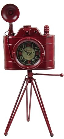 Emartbuy Vintage/retro metall kamera skrivbordshylla bordsklocka – röd kamera