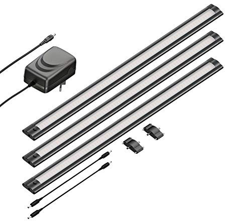 ledscom.de LED Unterbau-Leuchte SIRIS schwarz matt, flach, je 50cm, je 655lm, weiß, 3er Set