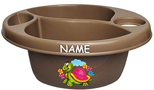 alles-meine.de GmbH Waschschüssel/Kinderwaschbecken - braun - Dunkelbraun Tiere - Schildkröte & Blumen inkl. Name - Bieco - 3 Kammern - Baby - Putzeimer - Windeln Wickelsch..