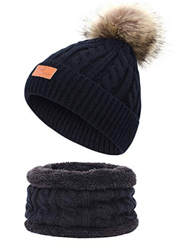 Yixda Baby Mütze Schal Set Mädchen Jungen Warm Fellbommel Beanie Hüte