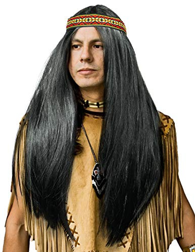 Balinco Indianer Perücke – Unisex, Langes glattes Haar & Kopfband – Fasching & Karneval Accessoire Wilder Westen, Western, Häuptling Kostüm Accessoire