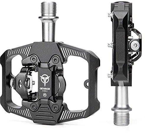 Mountain Bike Pedals - Dual Function Flat and Clipless Pedal - 3 Sealed Bearing Platform Pedals Clipless Compatible with SPD, Bicycle Pedals for BMX Spin Exercise Peloton Trekking Bike