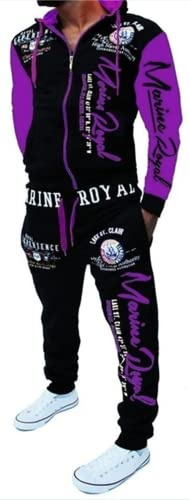 HHGKED Men 's Casual Tracksuit Hooded Full Zip Elastic Waistband Sweatsuit Set (Purple, S)