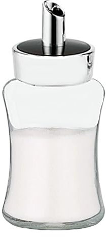 J&M DESIGN Sugar Dispenser with Pour Spout & Shaker For Coffee, Cereal Bowl, Tea & Baking Lid for Easy Spoon Measuring Pour - 7.5oz Glass Jar Container - Dishwasher Safe