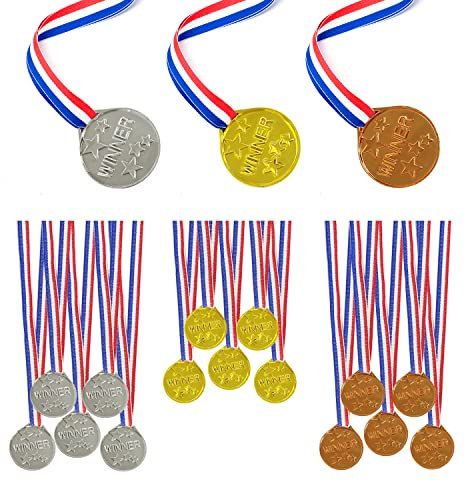 ZWZNBL - Medallas para niños, medallas de plástico, medallas ganadoras, premios de competiciones deportivas para niños, medallas de oro, plata y bronce con cordón