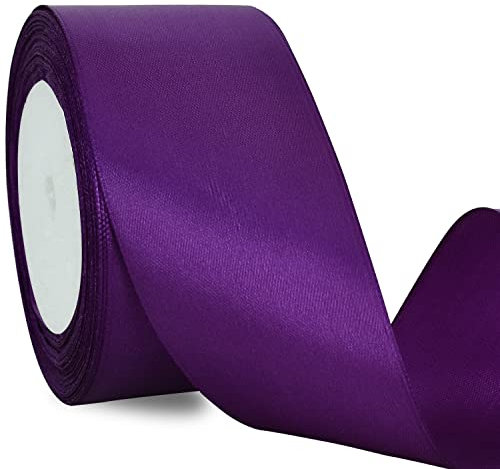 TONIFUL Rotolo di nastro di raso viola scuro largo 5.1 cmx25 m di larghezza, in tessuto massiccio, per artigianato, sedia, fascia, regalo di San Valentino, biglietti d'invito, matrimoni, auto