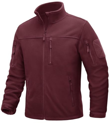 TACVASEN Vestes de Travail pour Hommes Manteau d'hiver en Polaire Veste Coupe Vestes Polaires Poches Zippées Vin Rouge