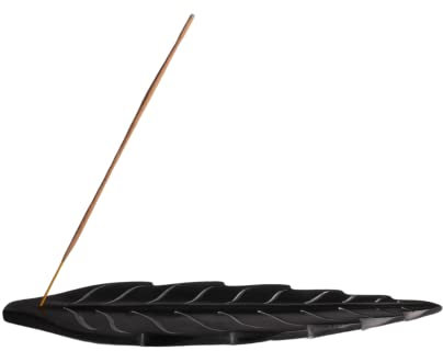 Räucherstäbchenhalter aus Speckstein in Blatt-Form, Schwarz (26cm)