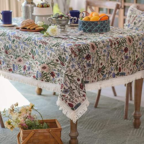 SUTAVIA French Floral Tablecloth Hand-Made Cotton Fabric with Lace Vintage Berry Garden Pattern Tabletop Sofa Cover Blanket for Home Holiday Party Decor (Red Floral, Rectangle, 60x104)