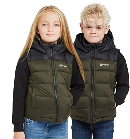 Berghaus Kid’s Burham Gilet with Hood & 2 Pockets, Water-resistant & Durable Ripstop Fabric, Lightweight & Insulated Bodywarmer for Boys & Girls (UK, Age, 14 Years, 15 Years, Regular, Khaki)