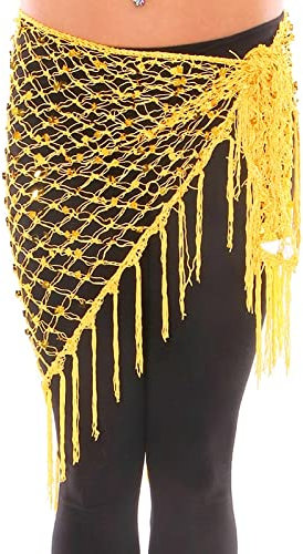ACiyD Bauchtänzerin Schal Grün/Gold/Silber Bauchtanz Zubehör Glänzender Häkelgürtel Pailletten Hüfttuch Quaste Wraps Für Bauchtanz Taschentuch 152 (Gold)