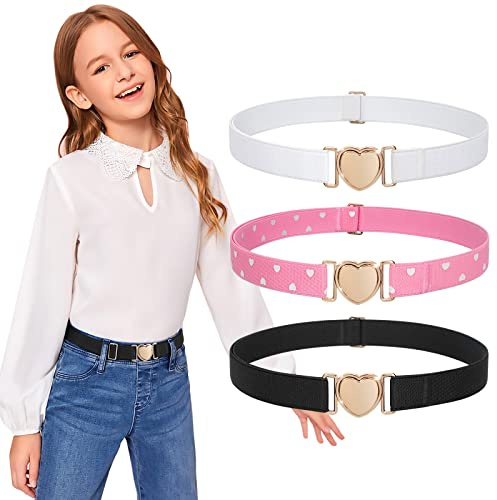 JasGood Elastische Gürtel für Kleinkind Kinder Einstellbare Jungen Mädchen Teens Stretch Gürtel mit Herz Schnalle für Jeans Hosenkleid