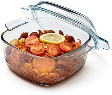 NUTRIUPS Auflaufform Glas mit Deckel 1.5L 16cm Auflaufform mit Deckel Ofenfest Borosilikatglas