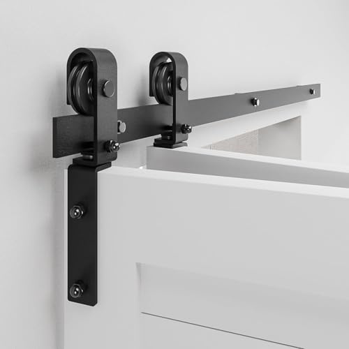 107cm/3.5FT Bifold Schiebetürbeschlag Schiebetüren Schiebetürsystem Komplettset Laufschiene Rollen Set Schwarz für 2 Holztür 51cm Breit
