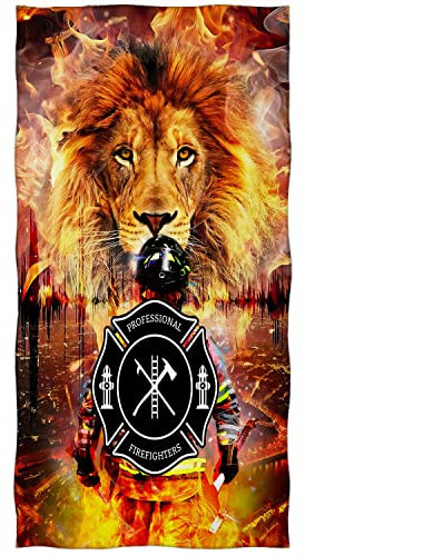 Zomer Strandtuch 70x140 cm Mikrofaser Badetuch Schnelltrocknend Badetuch für Reise, Strand, Fitness, Schwimmen, Yoga mit Feuerwehrleute und Löwen Motiv