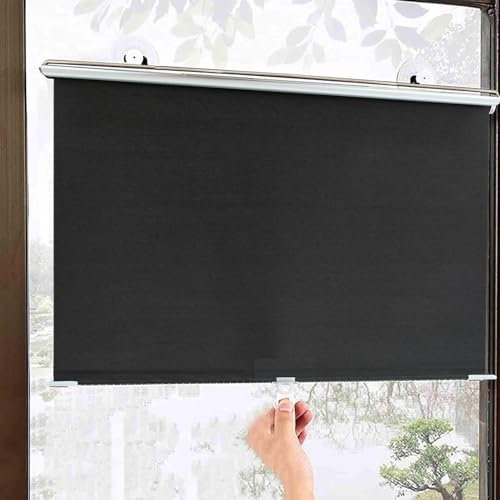 Saugnäpfen-Verdunklungsrollo,Einziehbar Sonnenschutzrollo,Leichtgewicht Gardinen die das Licht filtern,12 Größen,blaue temporäre Rollos,Klemmrollo ohne Bohren,thermisch,Black-55×125cm（22*49in）