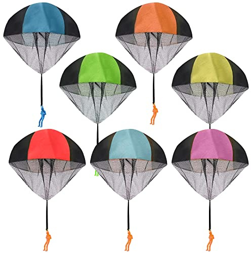 FLOTRUTE 7 Stück Fallschirm Spielzeug Kinder, Fallschirmspringer Hand werfen Fallschirm Outdoor Flugspielzeug Geschenk für Kinder, Wurf Parachute Spiele für Draußen
